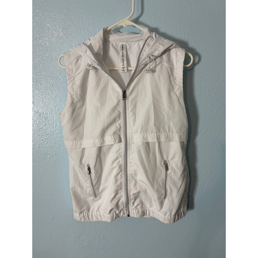 Lorna Jane Active White Hooded Running Vest Perforated Full Zip S Golf Tennis